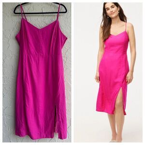 J CREW Dress Women 18 Linen Blend Slip Midi Pink Barbie Summer Resort